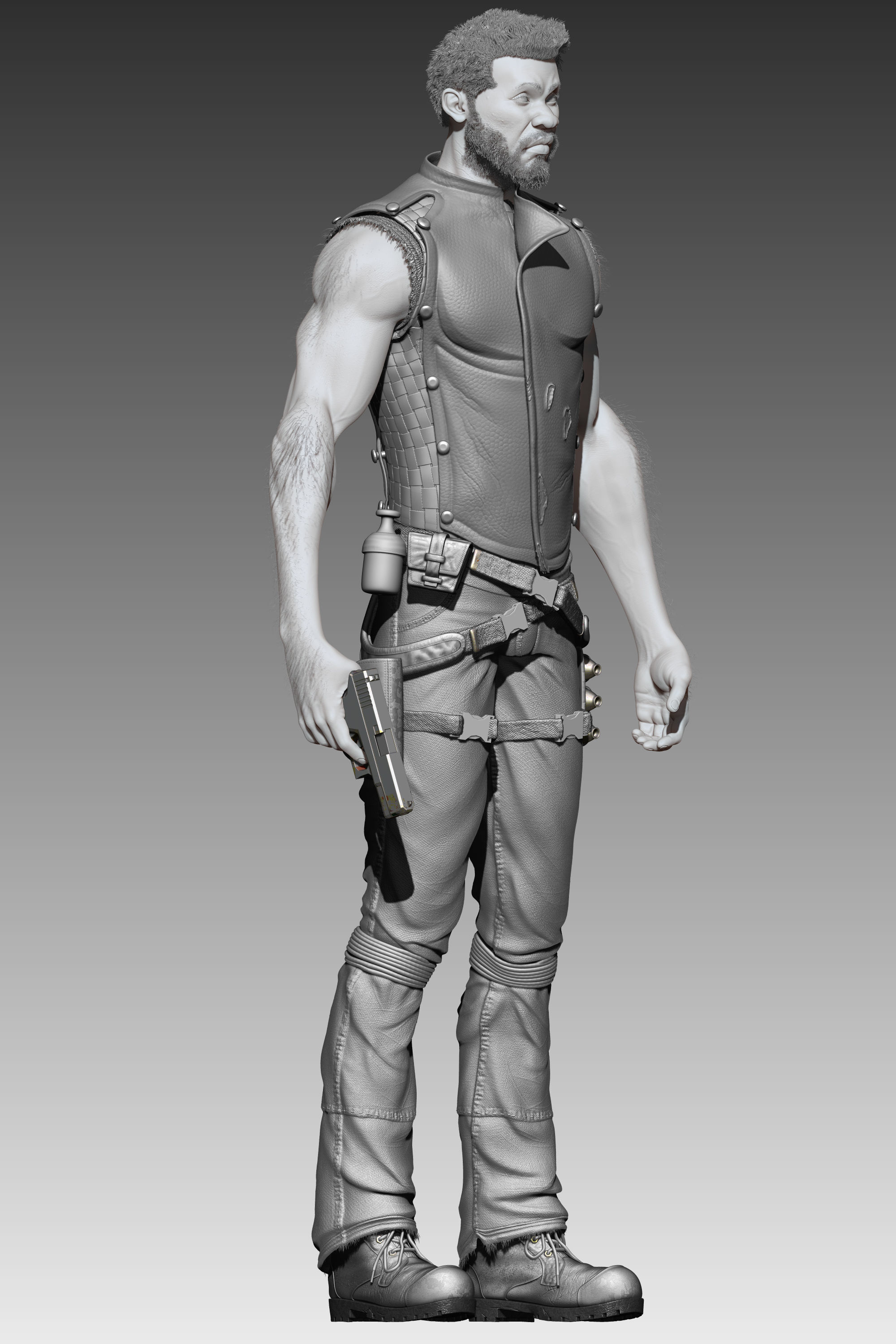 Hunter man holding gun 3D model_4