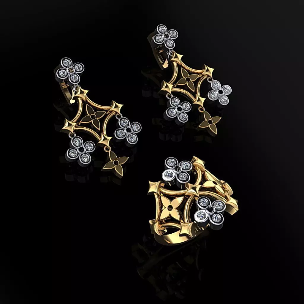 Louis Vuitton Ring and Earrings  3D print model_0