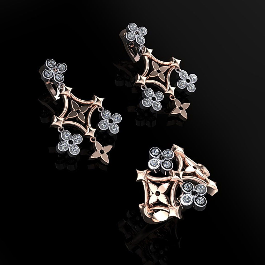Louis Vuitton Ring and Earrings  3D print model_1
