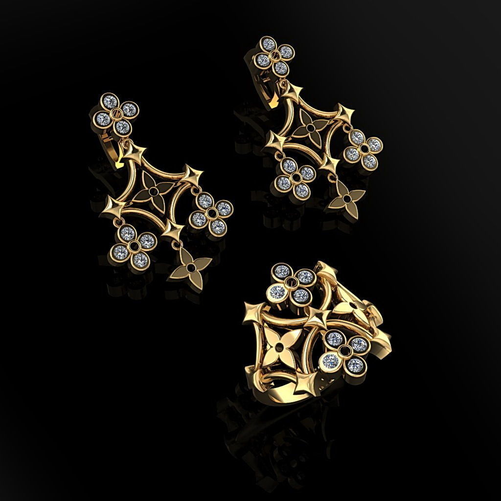Louis Vuitton Ring and Earrings  3D print model_2