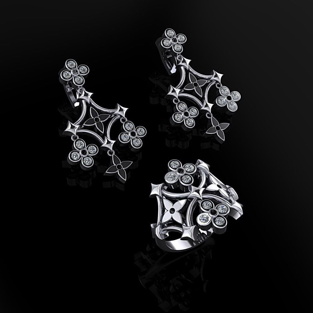 Louis Vuitton Ring and Earrings  3D print model_4