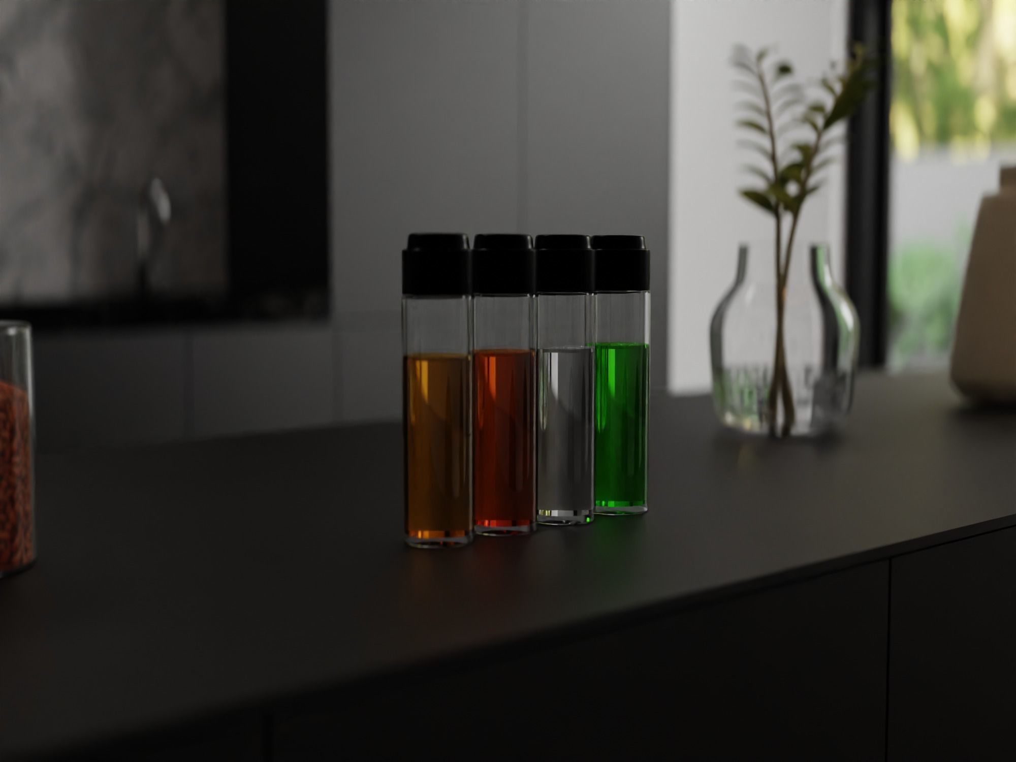 syrup four different colored liquids in test tube Low-poly 3D model_2
