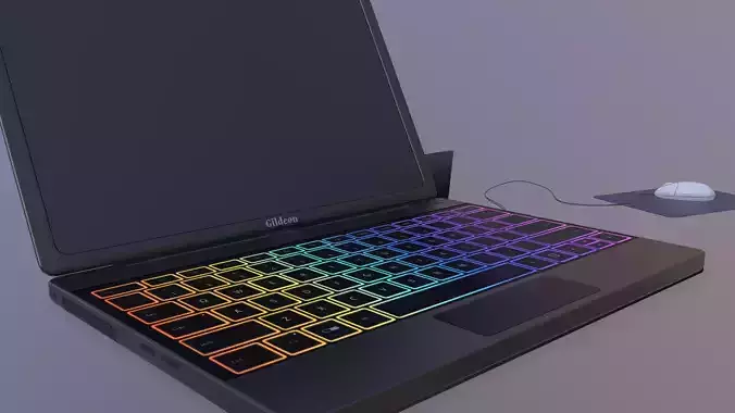 The Laptop with rainbow keyboard and mouse Low-poly 3D model