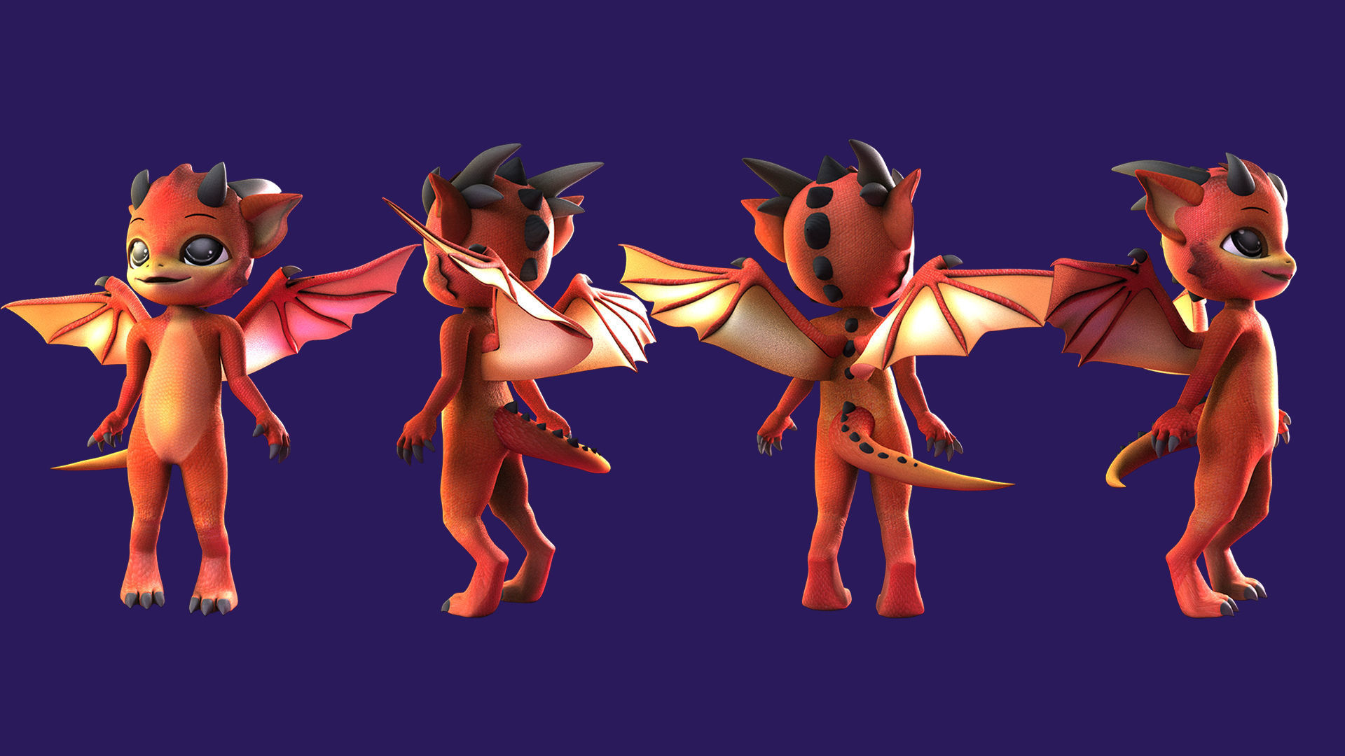 Chibi Dragon 3D rigged Model 3D model_1