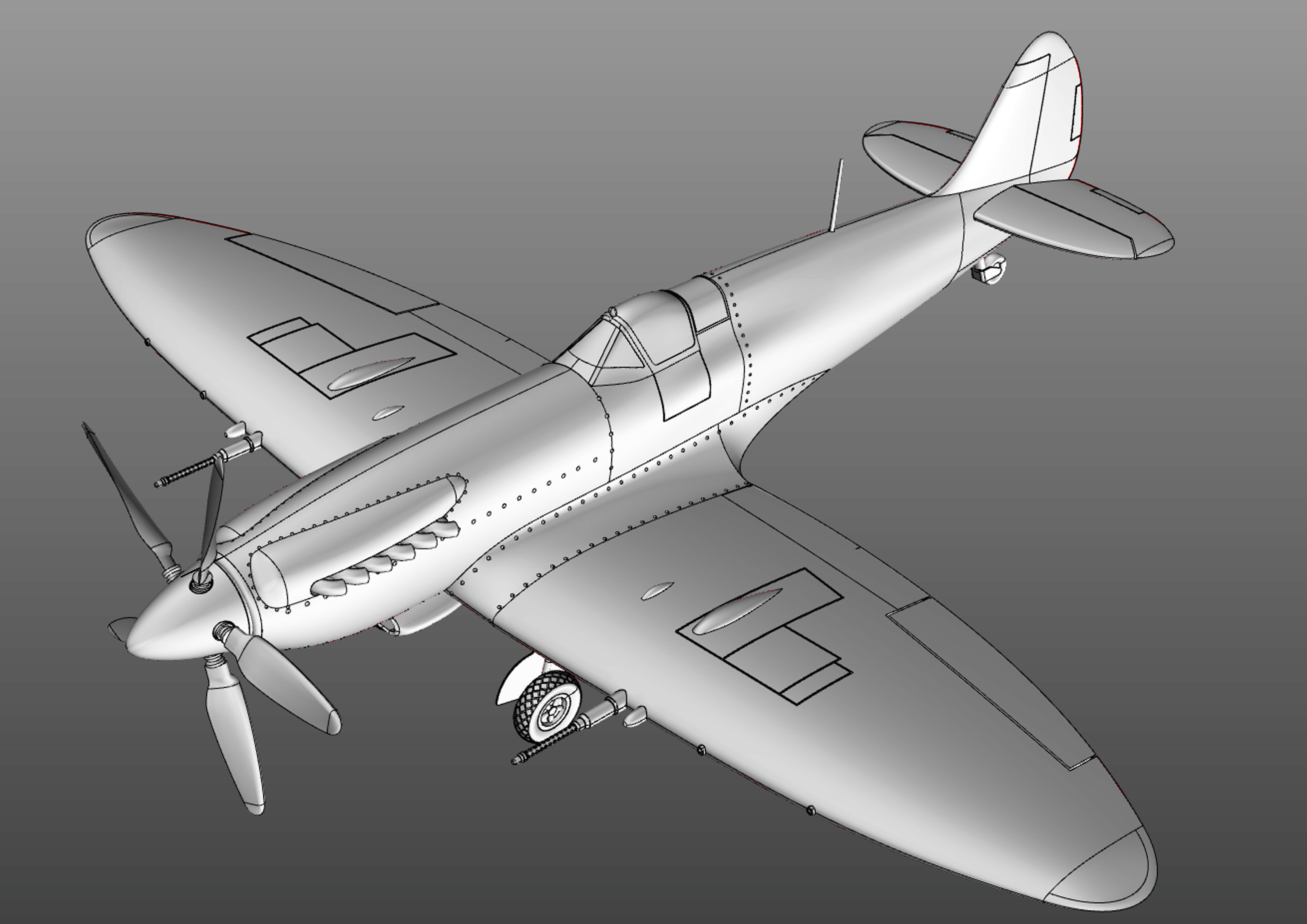 fighter british air force spitfire 3D model_7