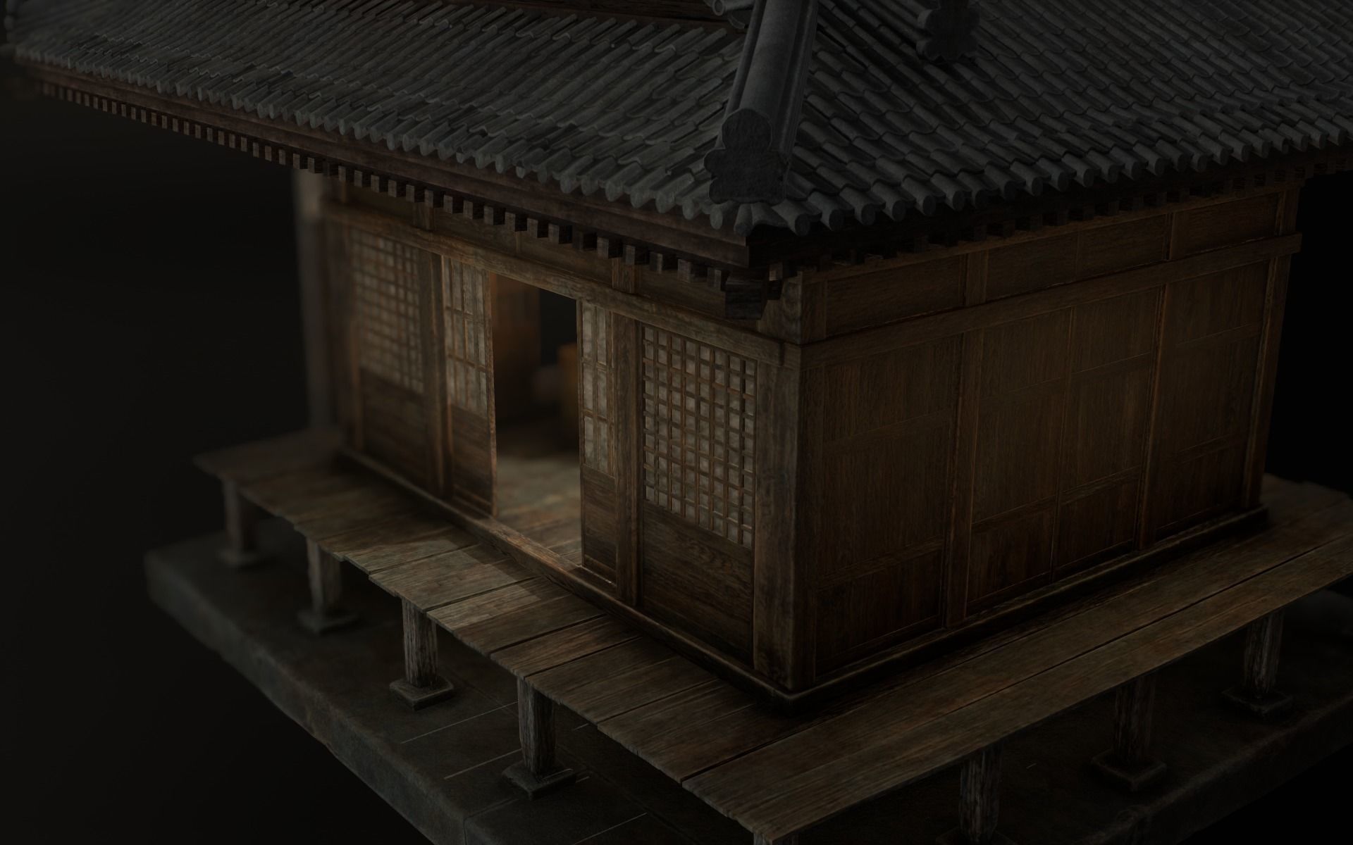 Japanese Shrine Low-poly 3D model_32
