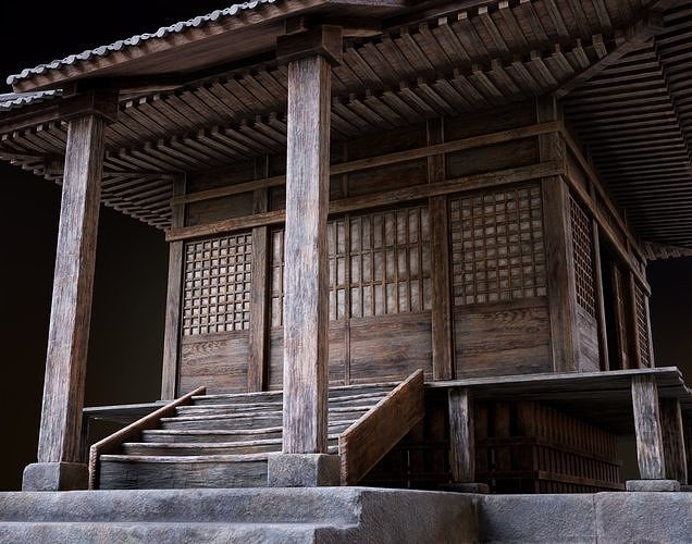 Japanese Shrine Low-poly 3D model 6
