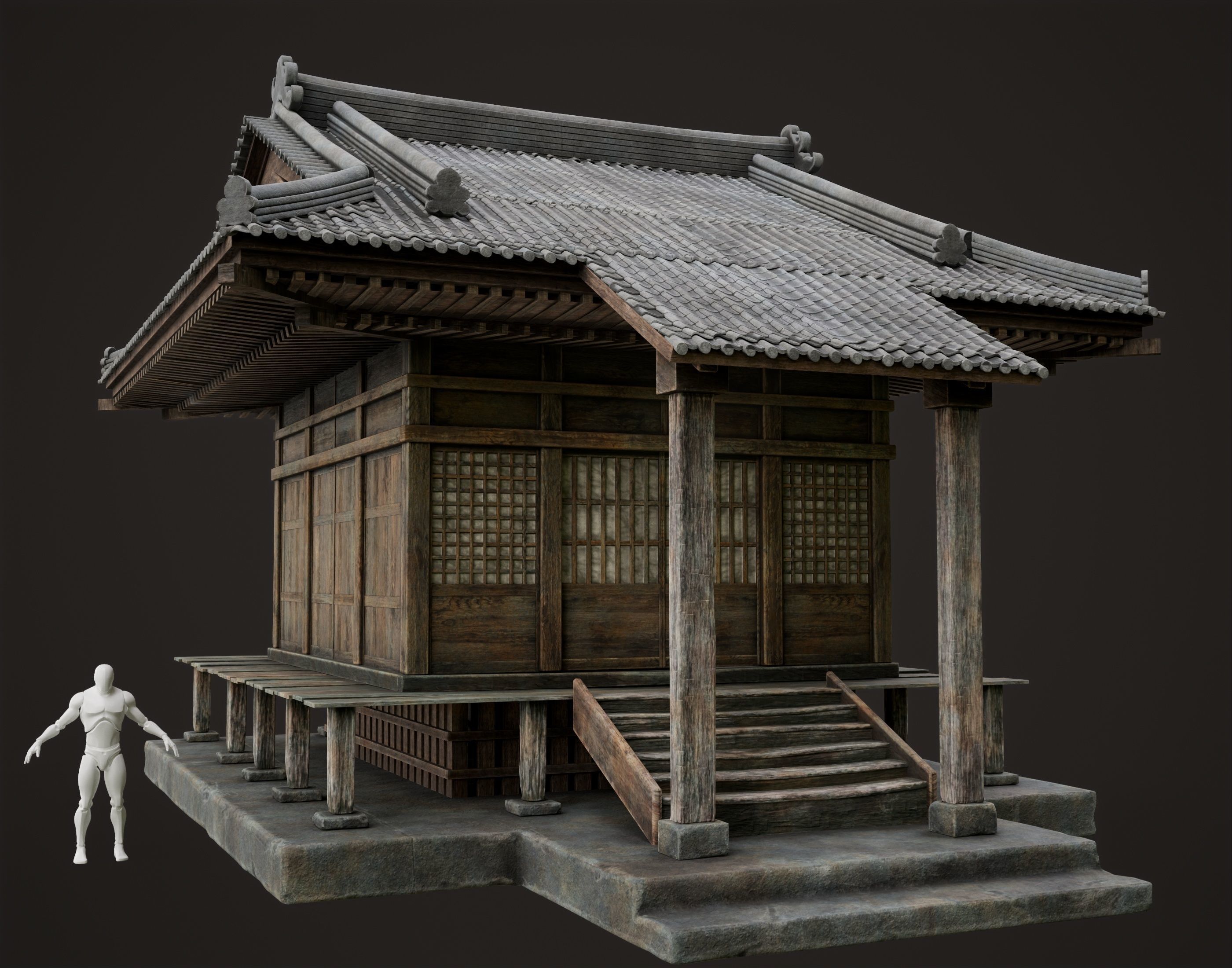 Japanese Shrine Low-poly 3D model_2