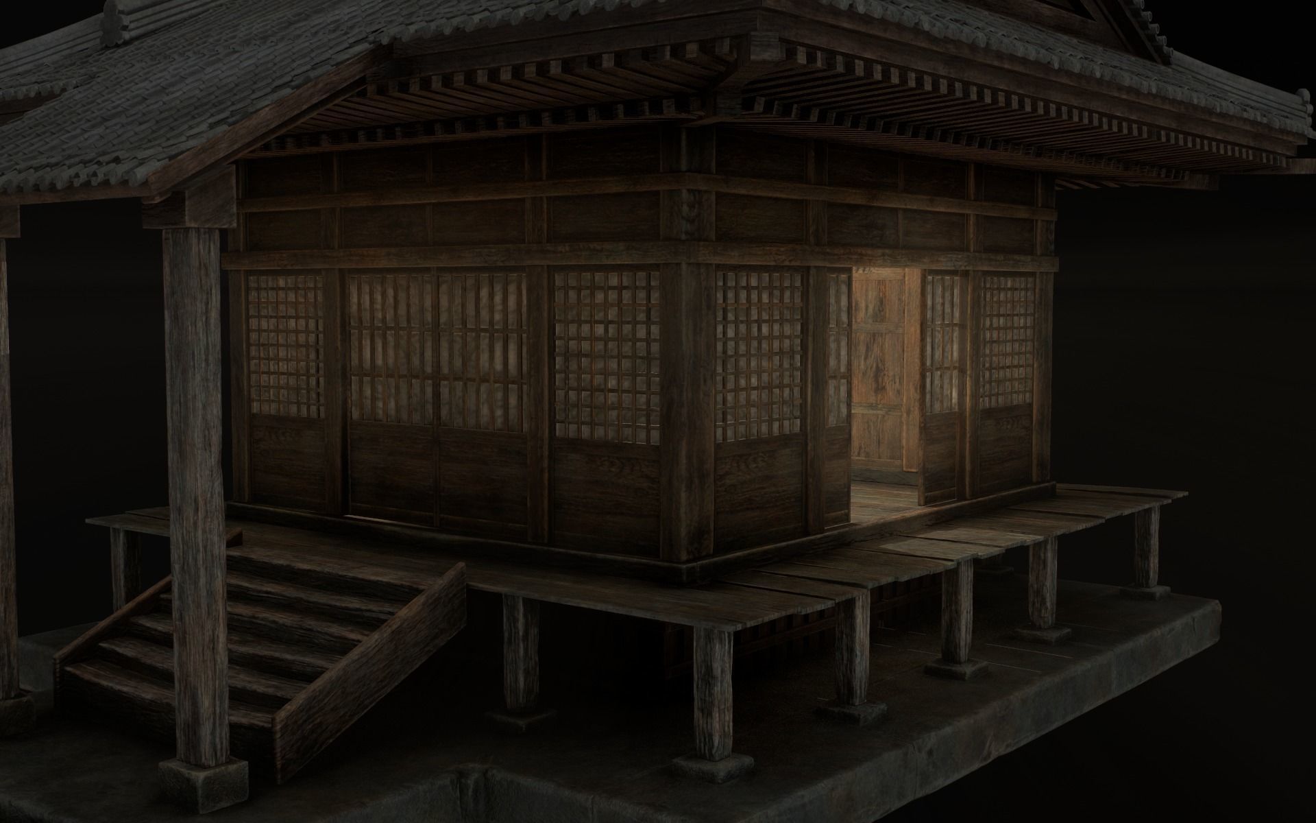Japanese Shrine Low-poly 3D model_35
