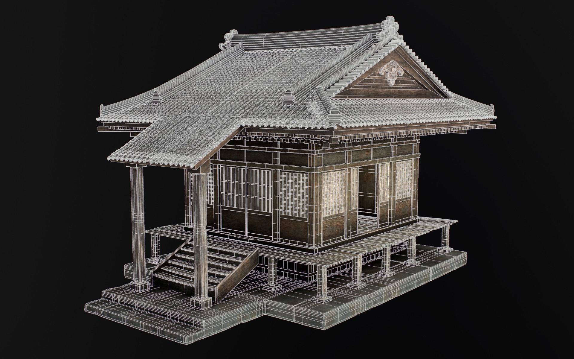 Japanese Shrine Low-poly 3D model_16