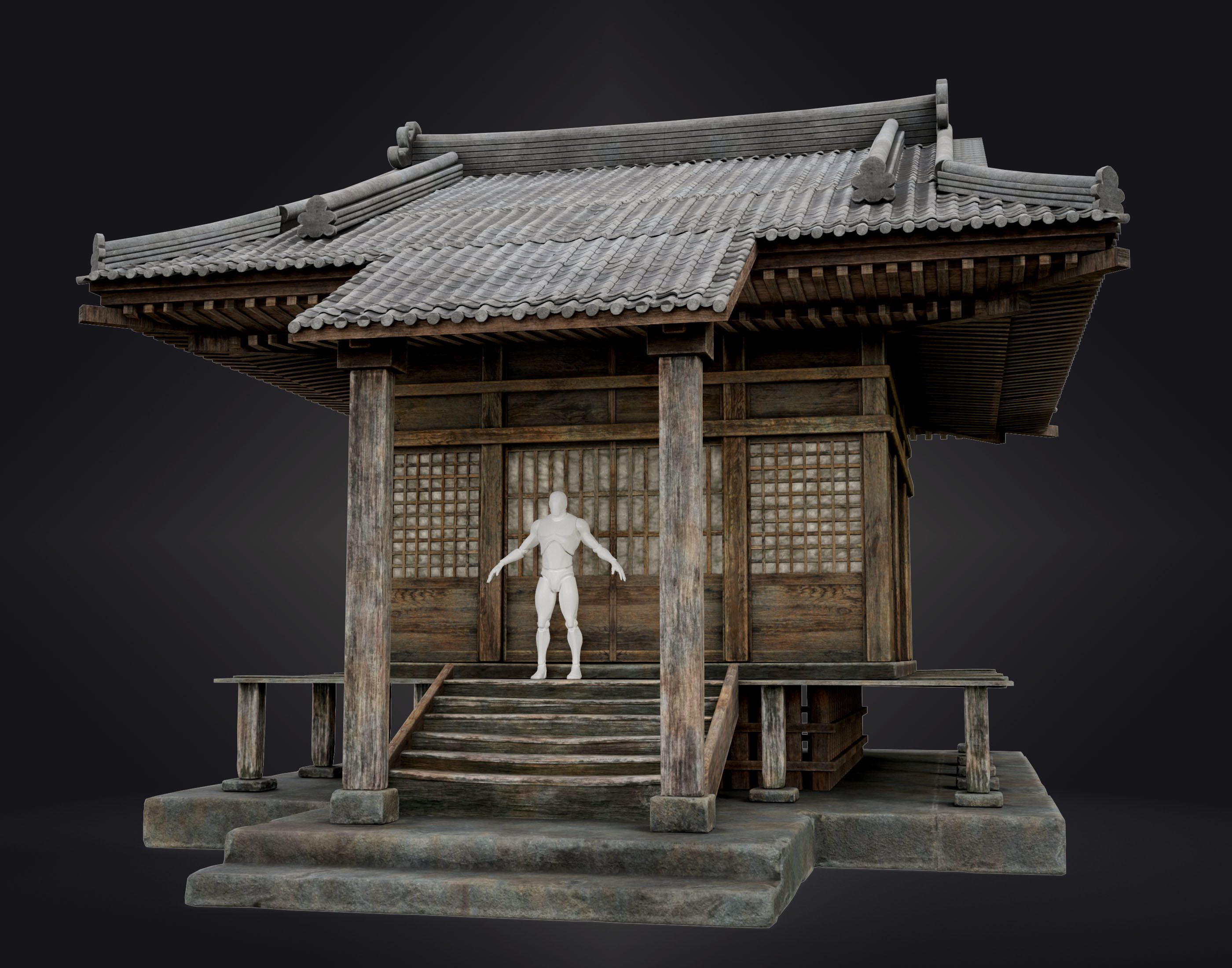 Japanese Shrine Low-poly 3D model_3