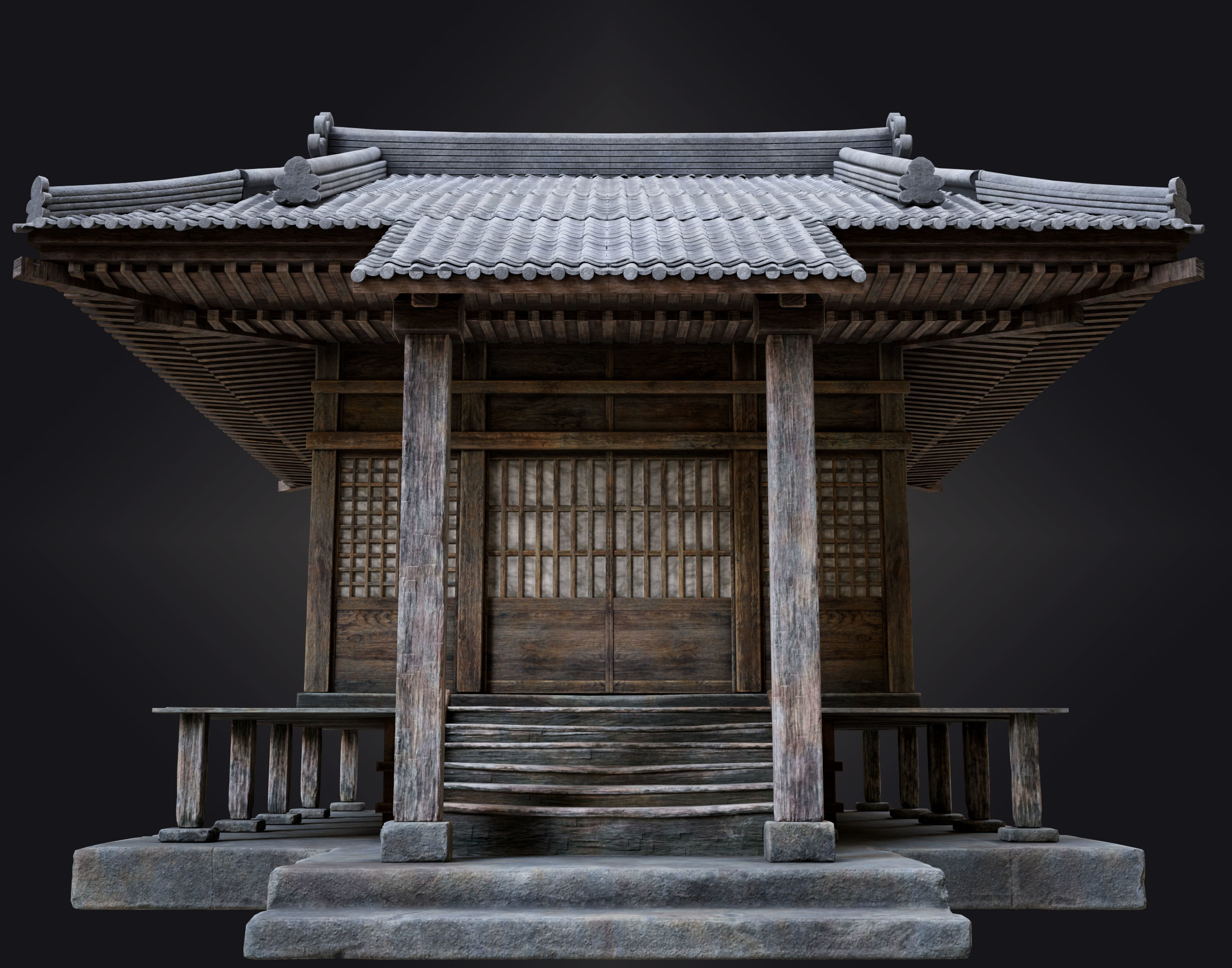 Japanese Shrine Low-poly 3D model_7