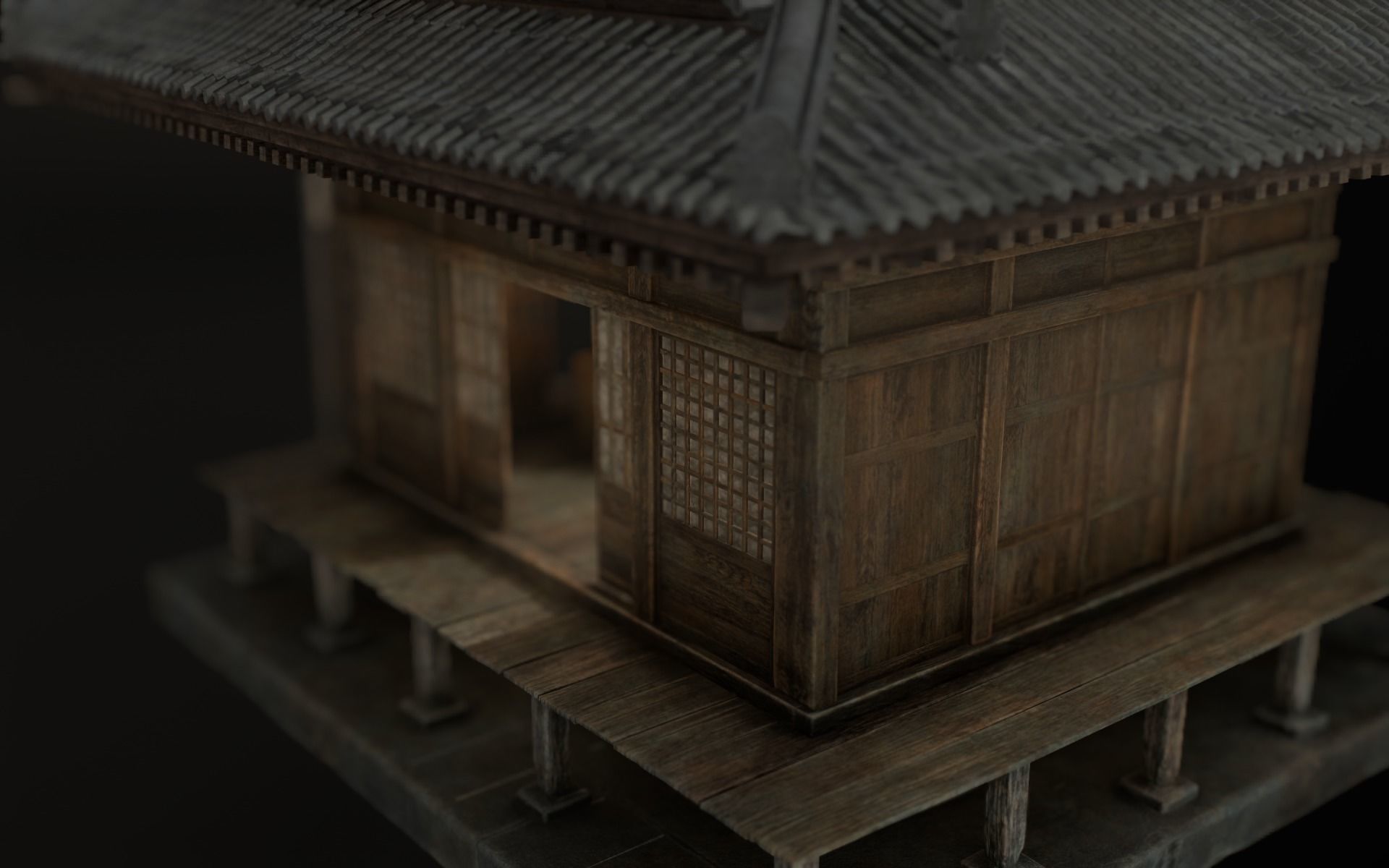Japanese Shrine Low-poly 3D model_11