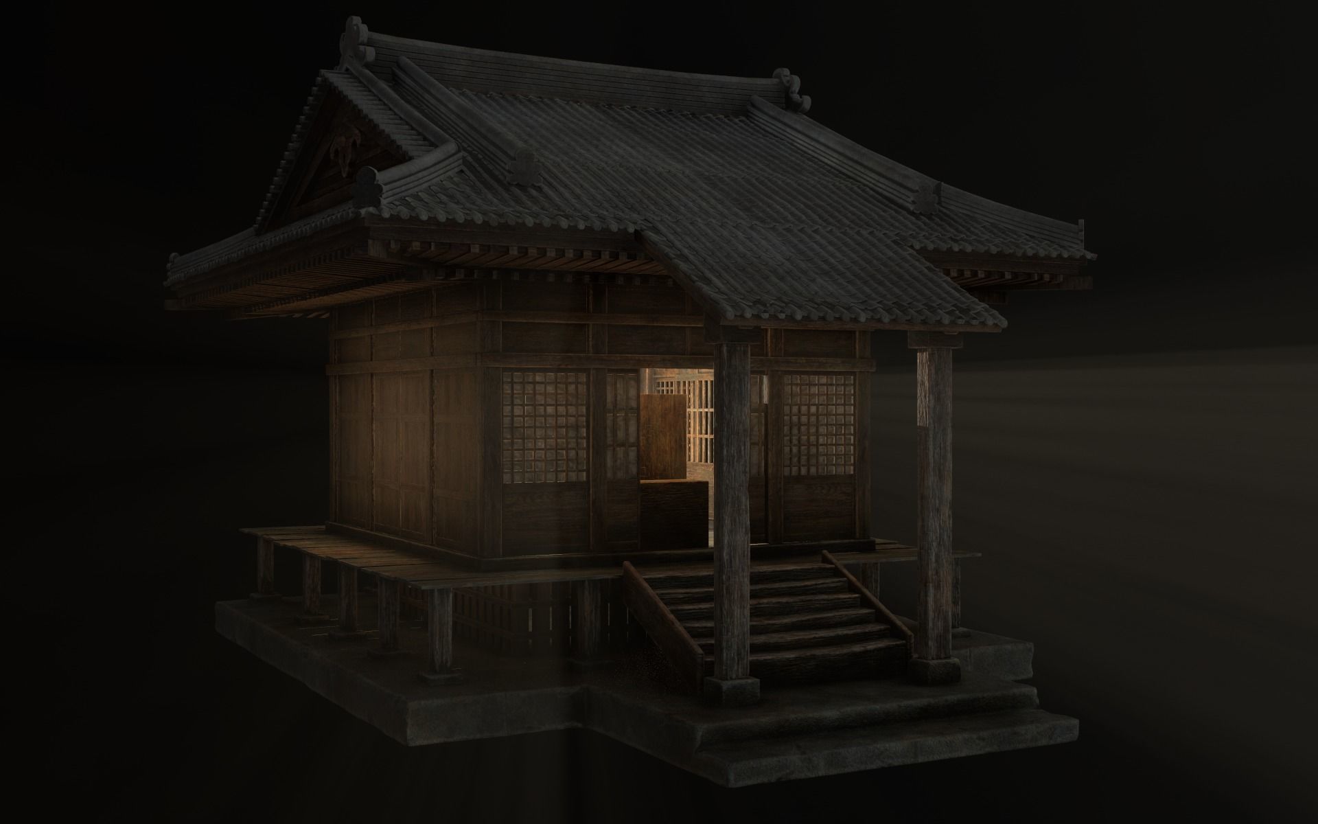 Japanese Shrine Low-poly 3D model_43