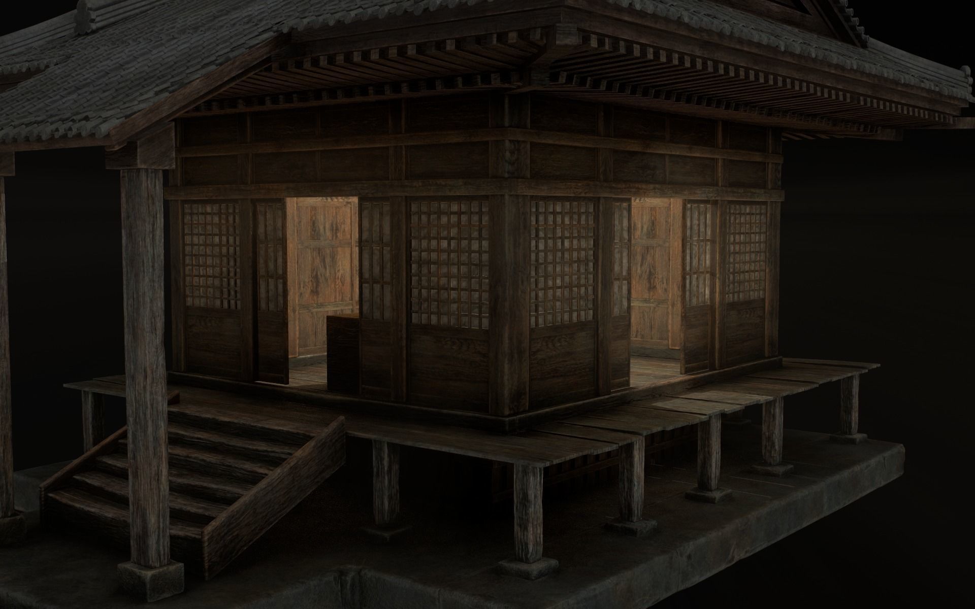 Japanese Shrine Low-poly 3D model_33