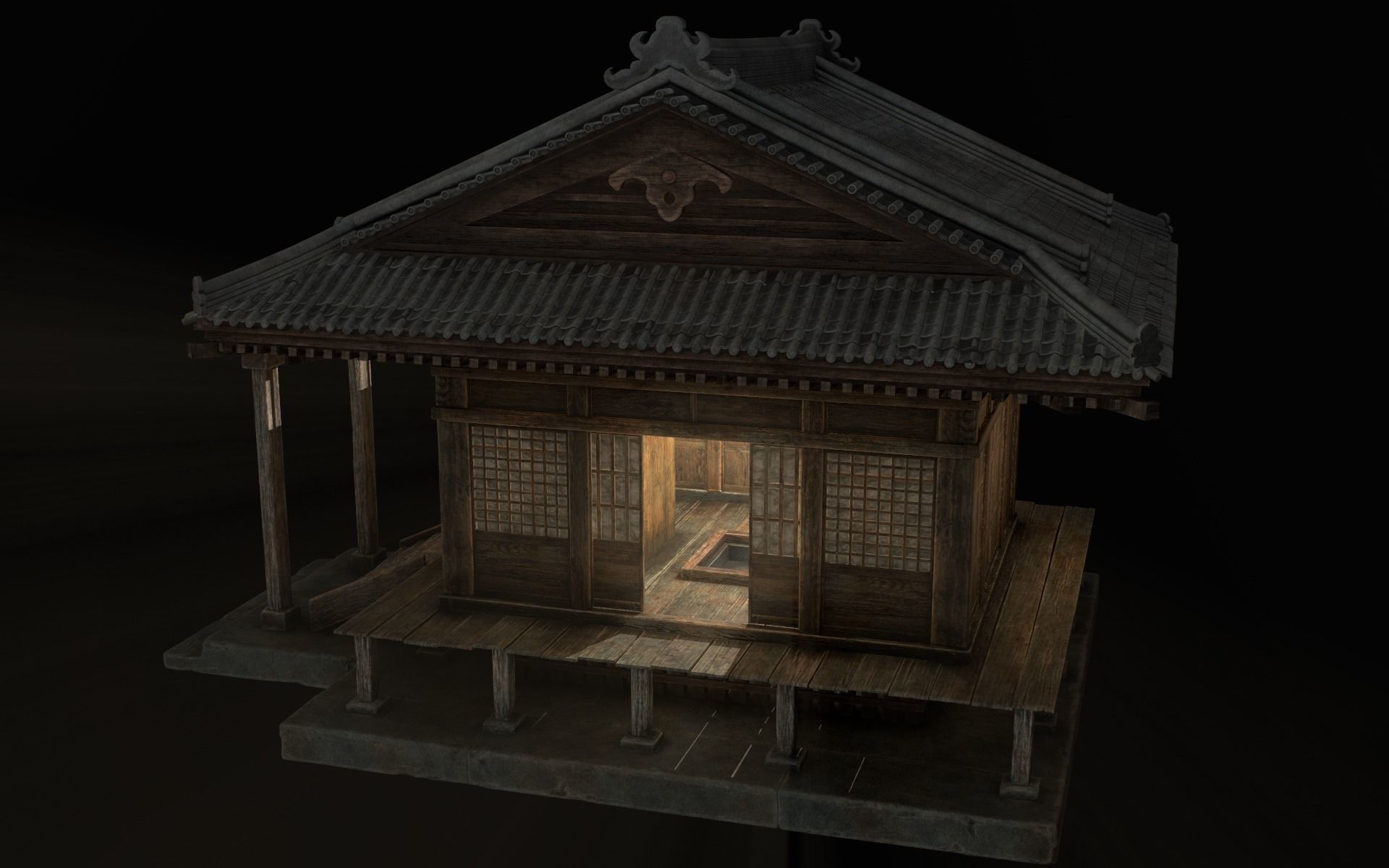 Japanese Shrine Low-poly 3D model_10