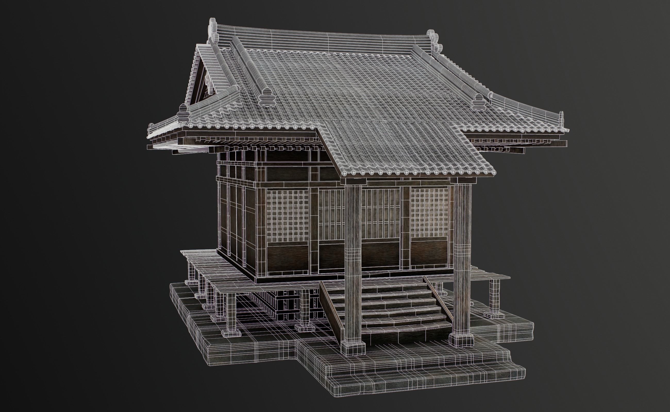 Japanese Shrine Low-poly 3D model_15