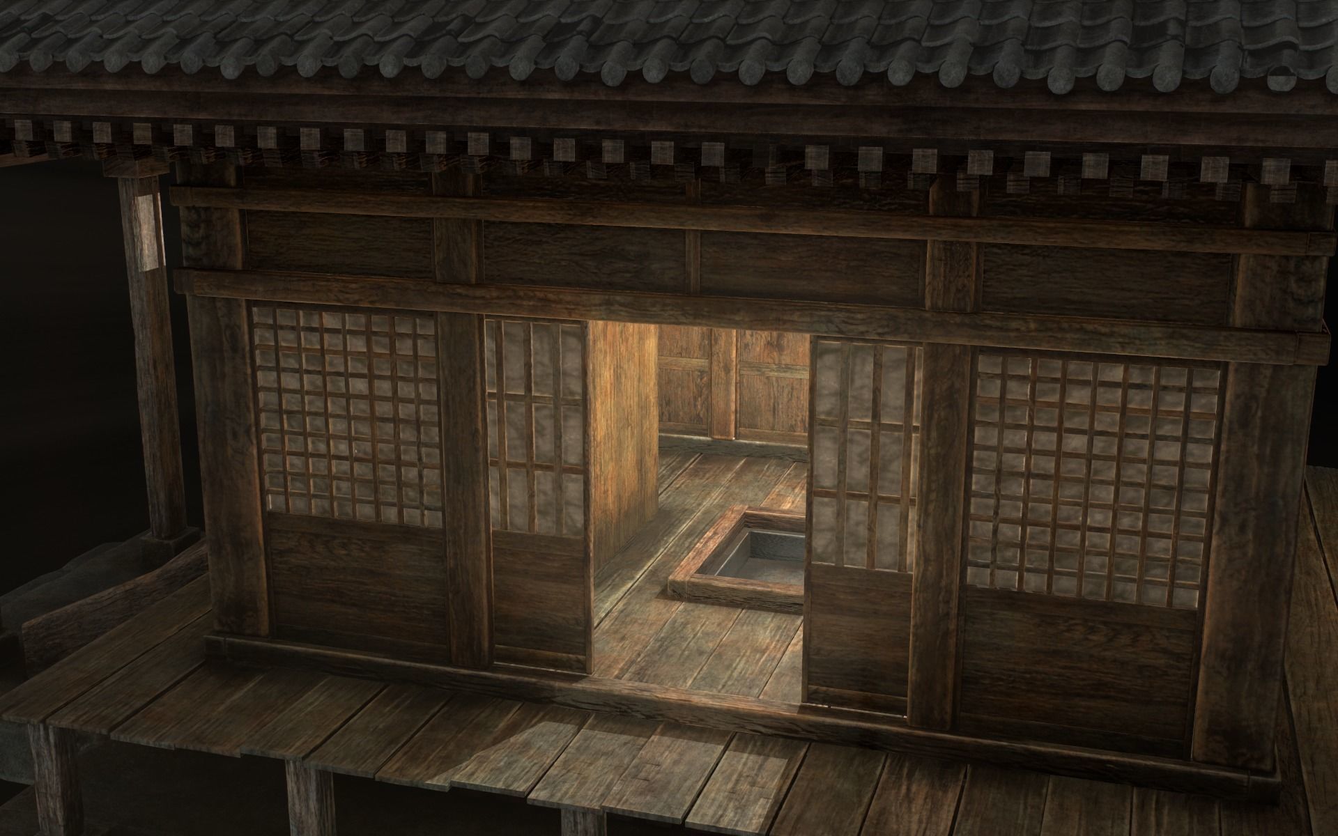 Japanese Shrine Low-poly 3D model_9