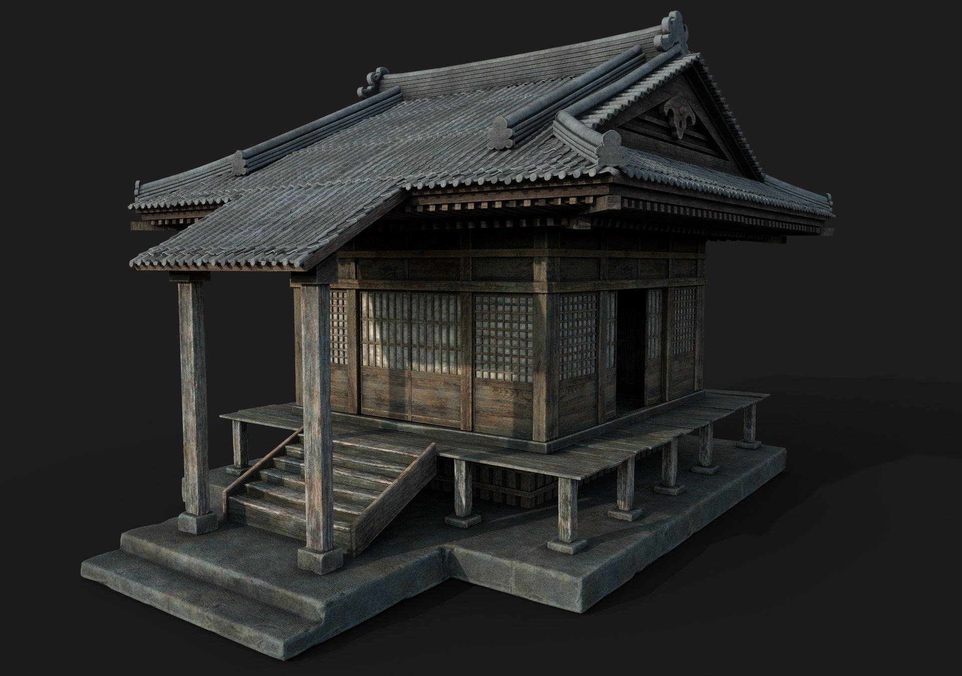 Japanese Shrine Low-poly 3D model_8
