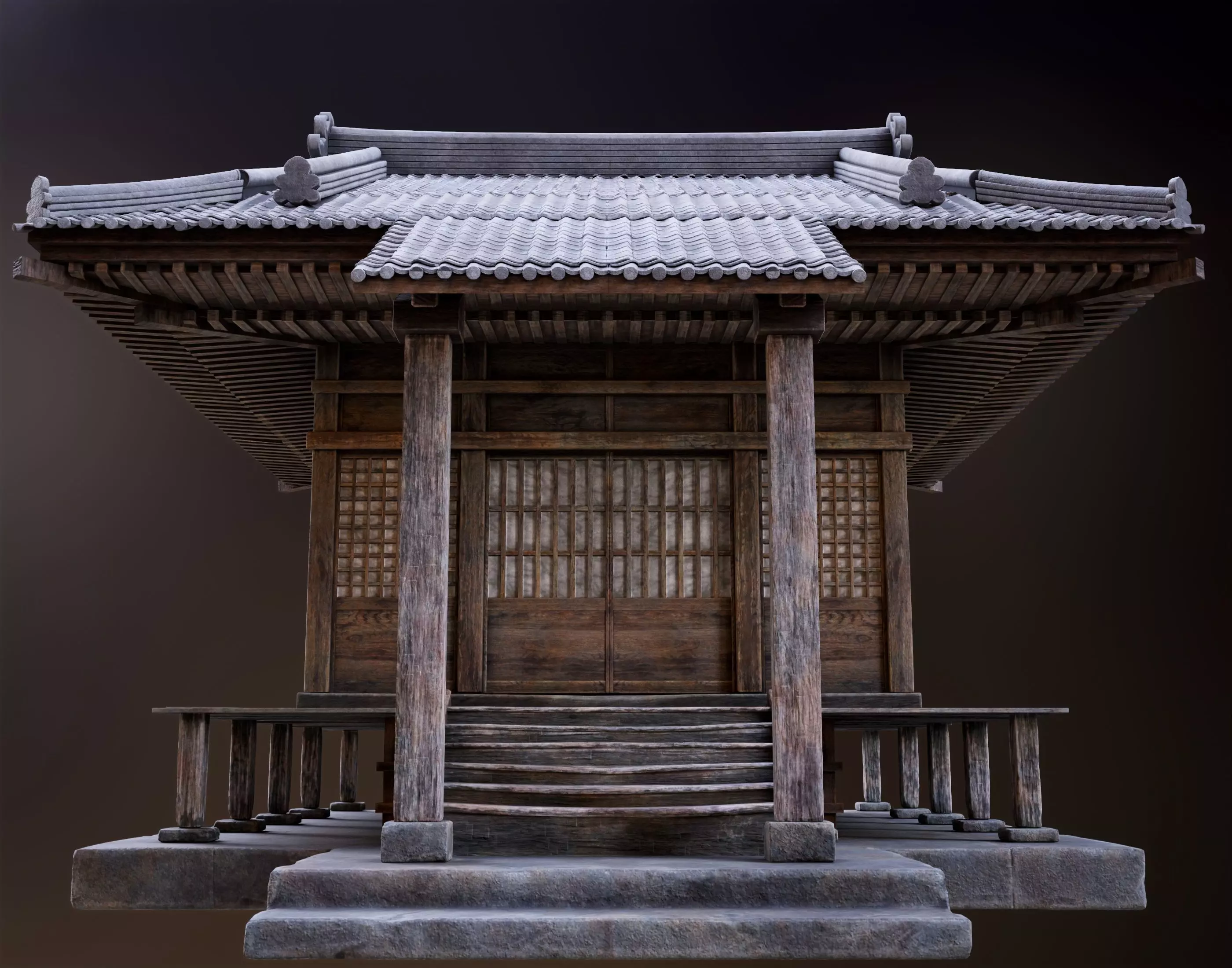 Japanese Shrine Low-poly 3D model_0