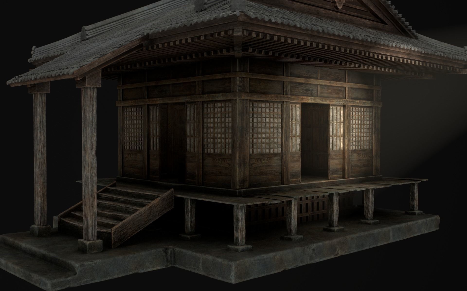Japanese Shrine Low-poly 3D model_49