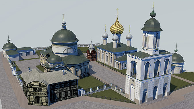 Temples of the Vlasyevsky parish Low-poly 3D model