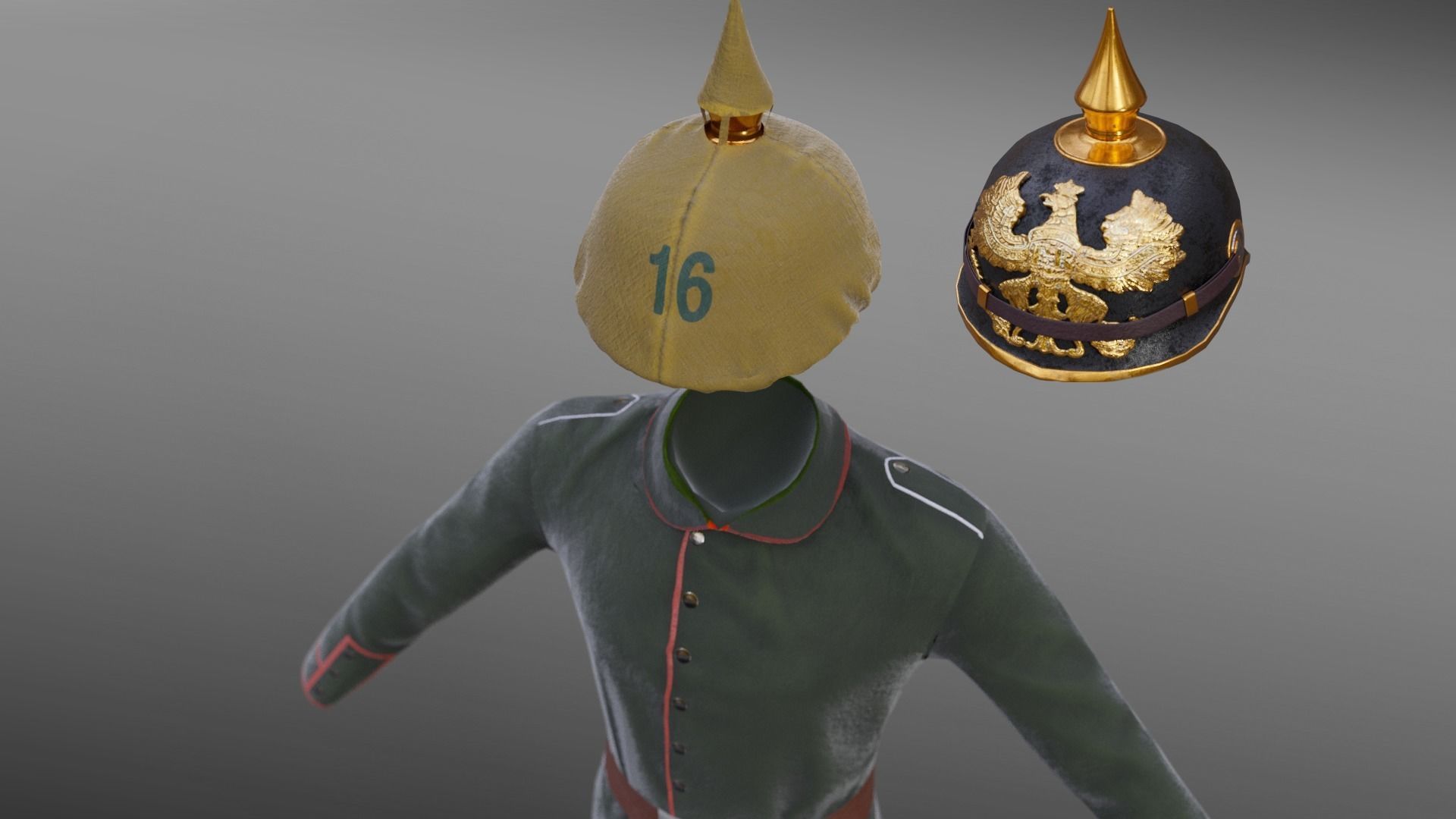 German WW1 Uniform Low-poly 3D model_6