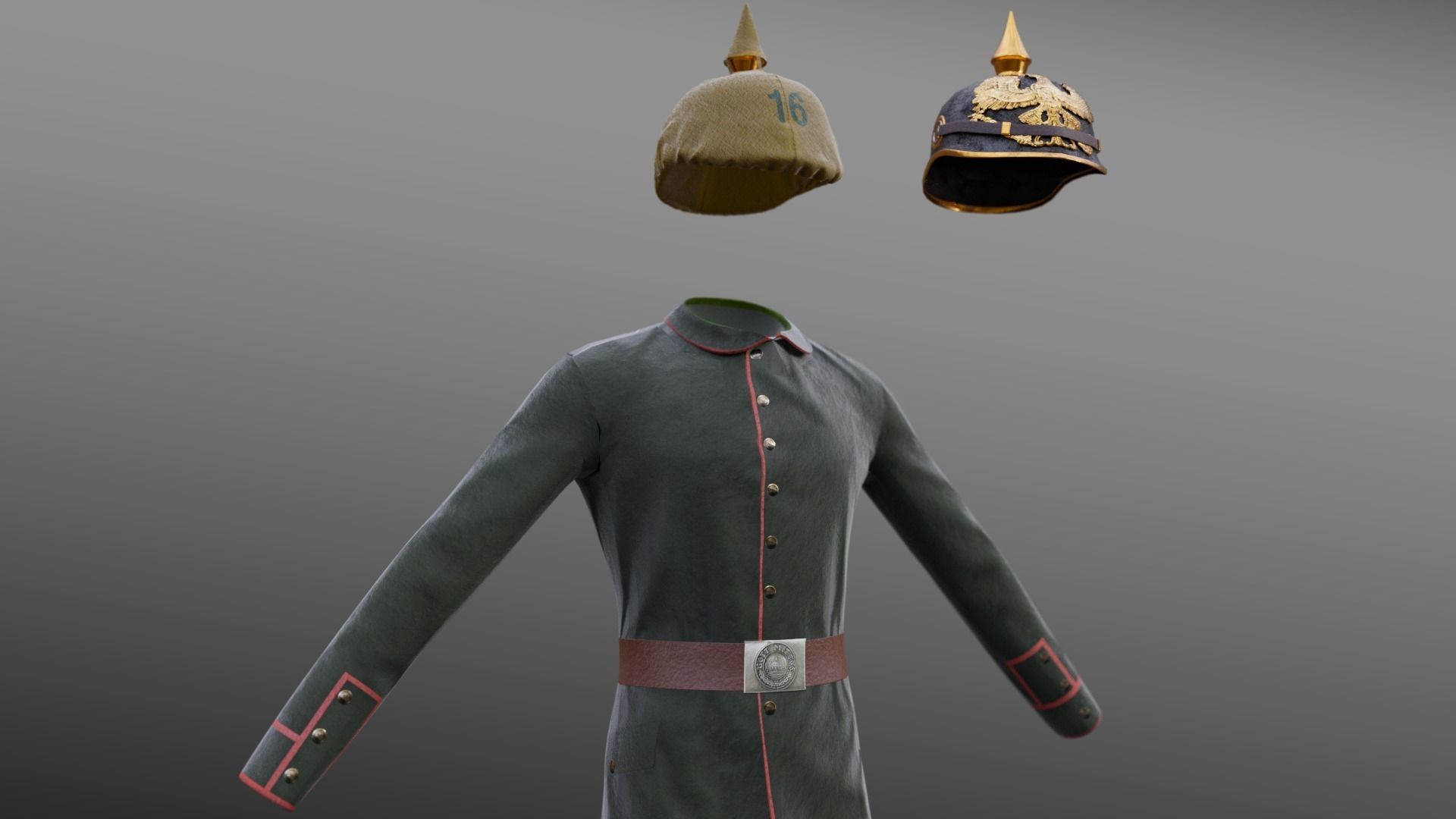 German WW1 Uniform Low-poly 3D model_4