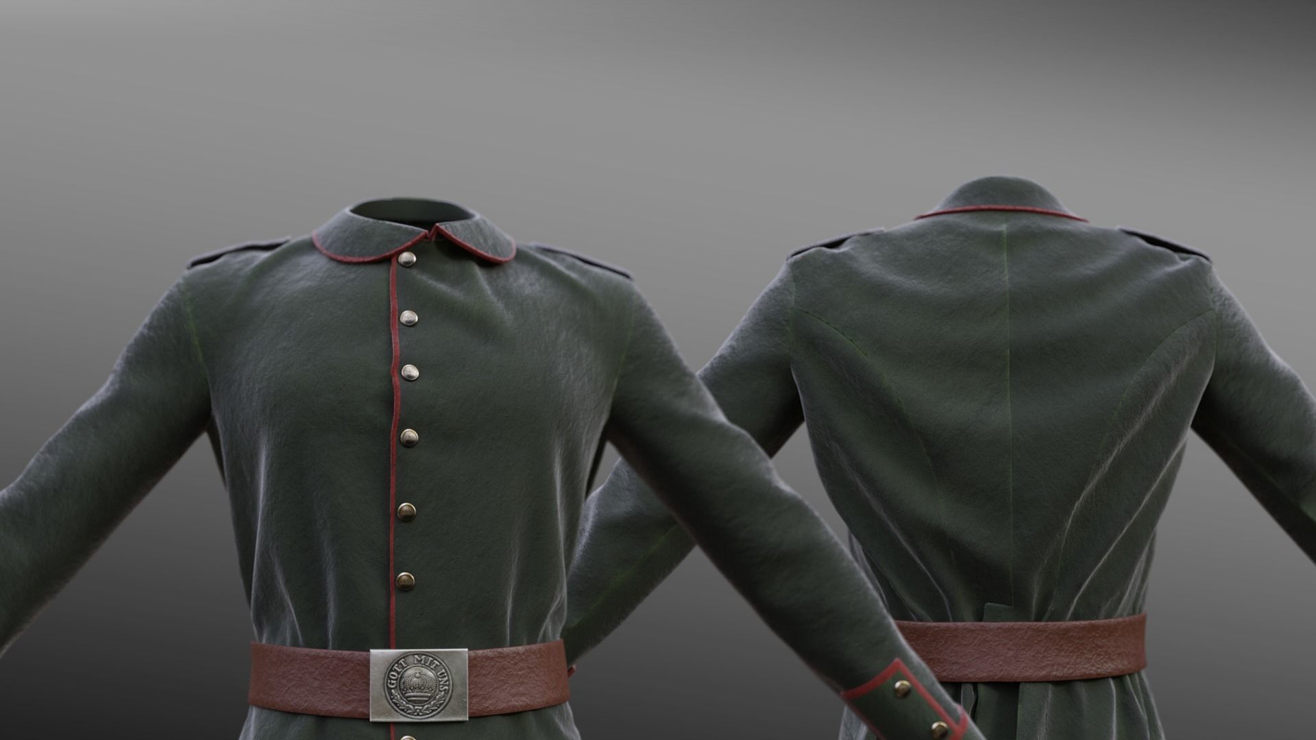 German WW1 Uniform Low-poly 3D model_11