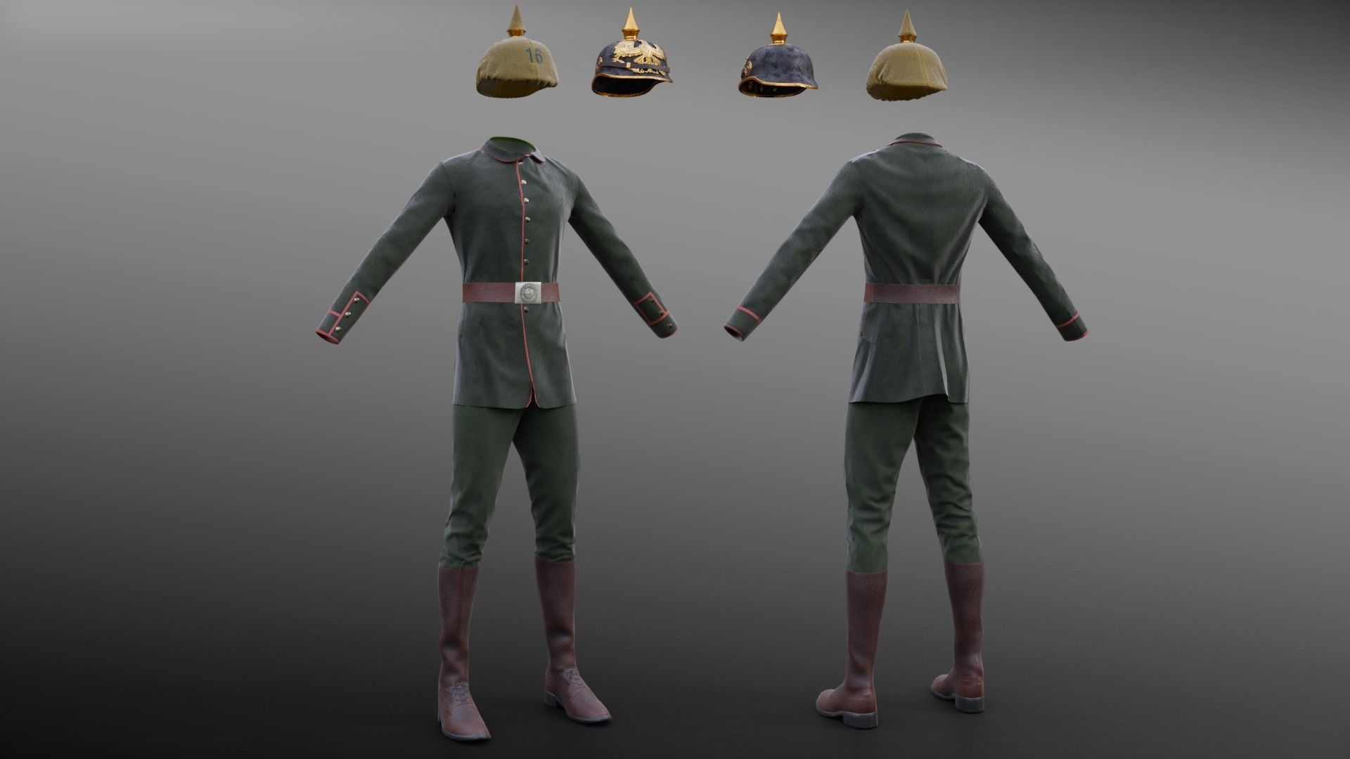 German WW1 Uniform Low-poly 3D model_2