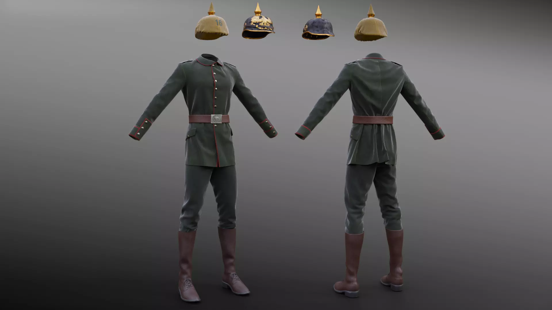 German WW1 Uniform Low-poly 3D model_0