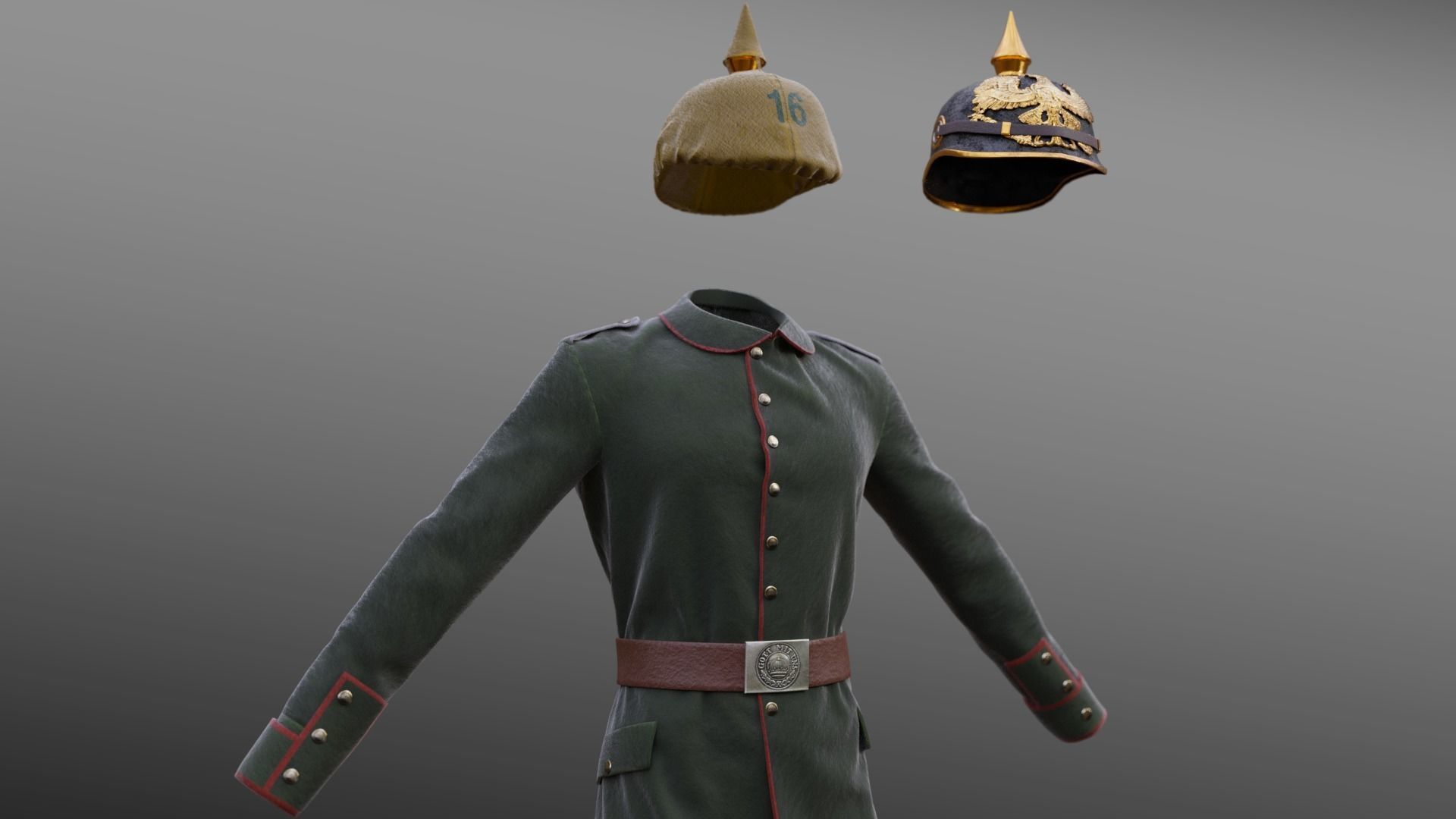 German WW1 Uniform Low-poly 3D model_3