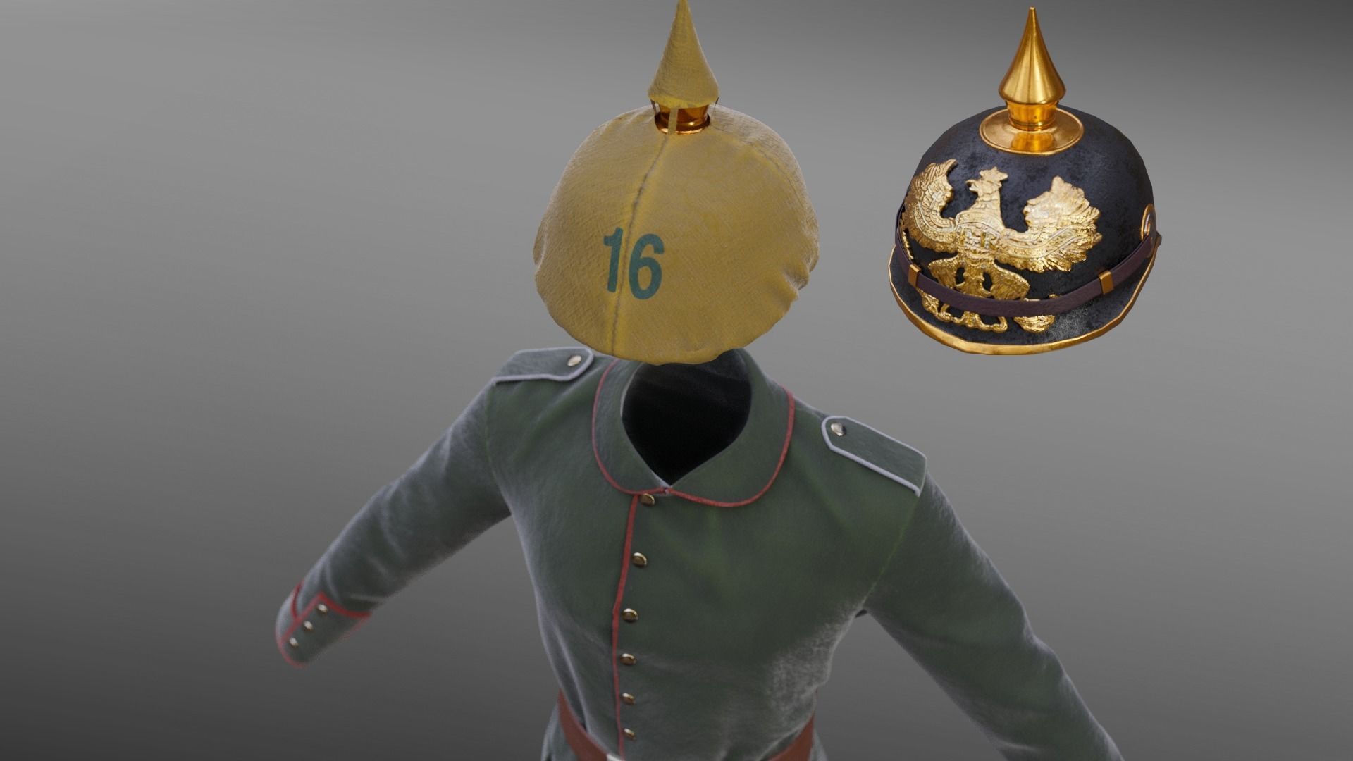 German WW1 Uniform Low-poly 3D model_5