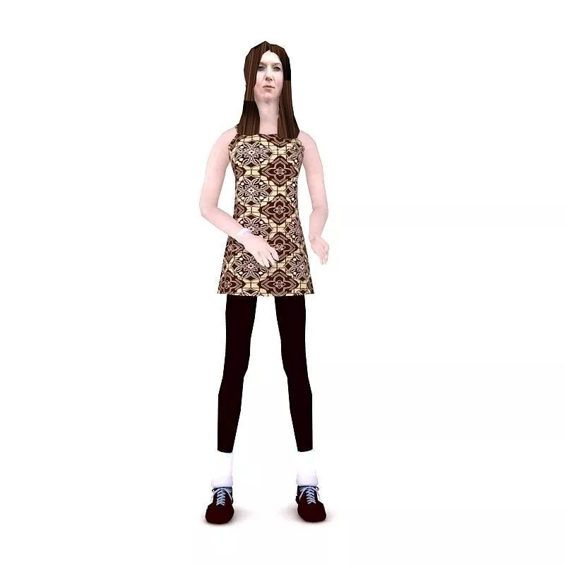 low poly female girl in dress and leggings Free low-poly 3D model