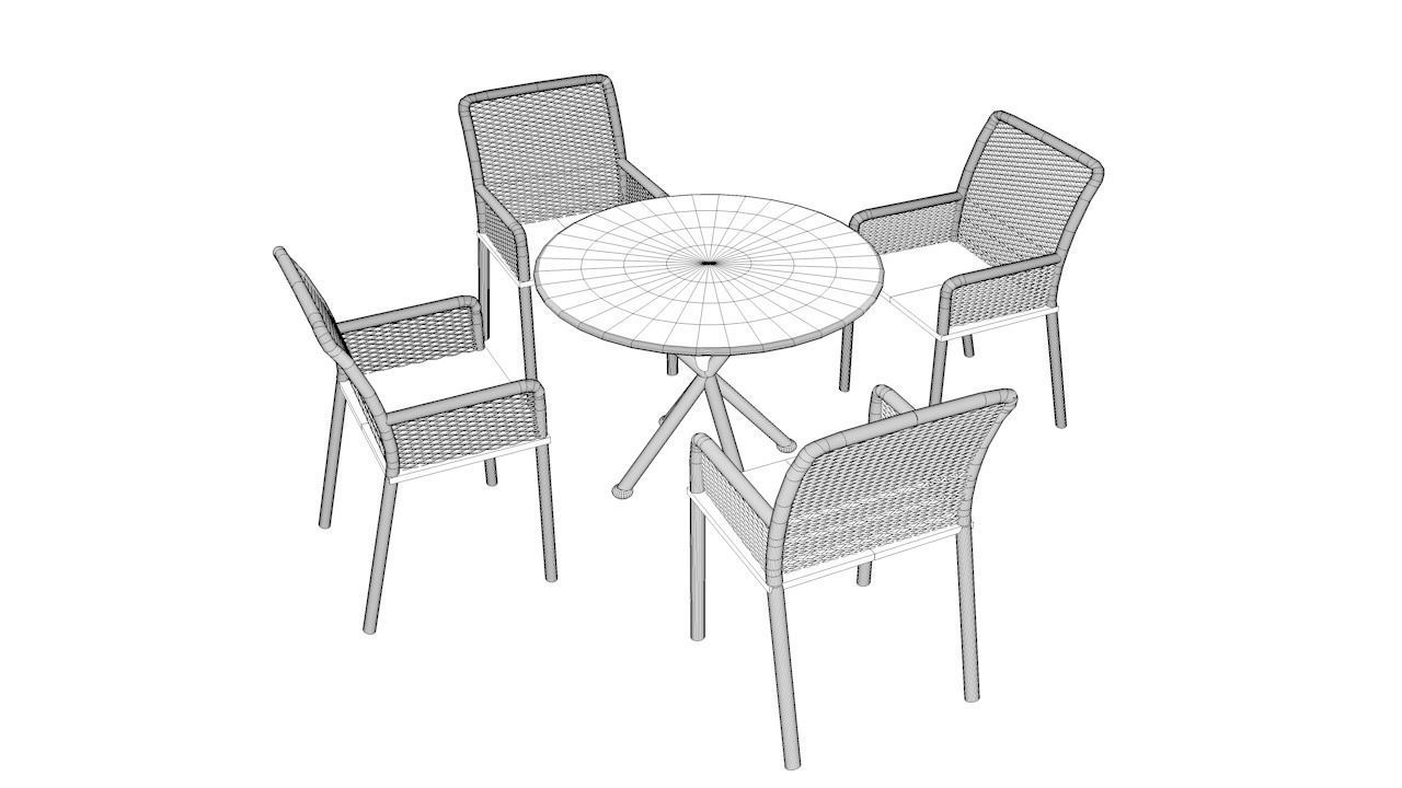 chairs and table Low-poly 3D model_12