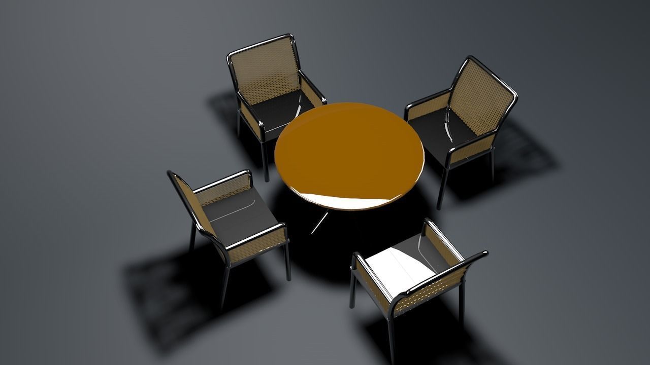 chairs and table Low-poly 3D model_4