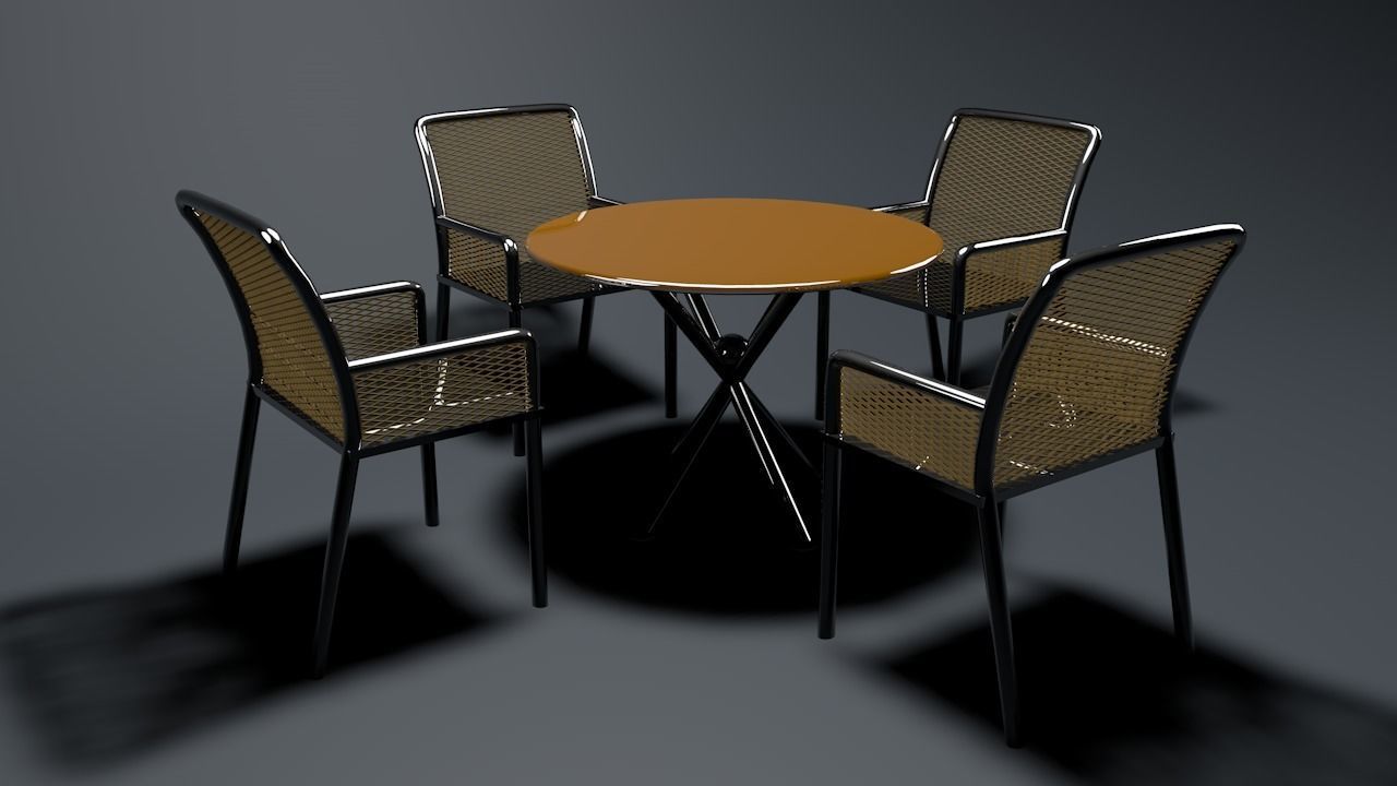 chairs and table Low-poly 3D model_2