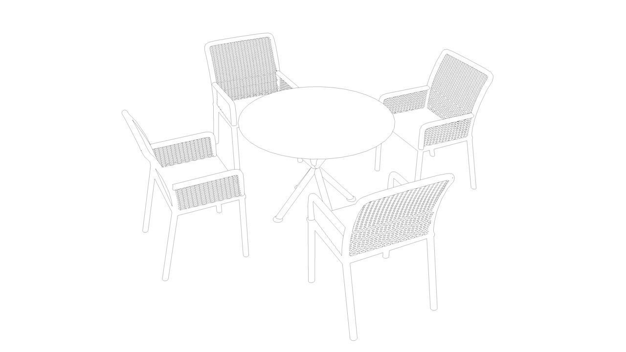 chairs and table Low-poly 3D model_11