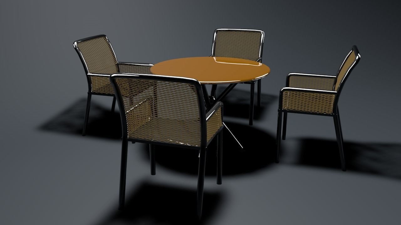 chairs and table Low-poly 3D model_1
