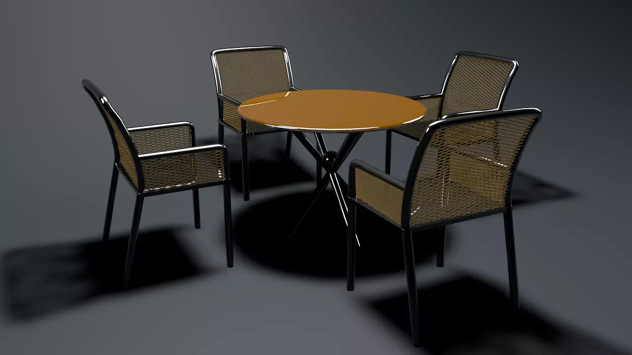 chairs and table Low-poly 3D model_0