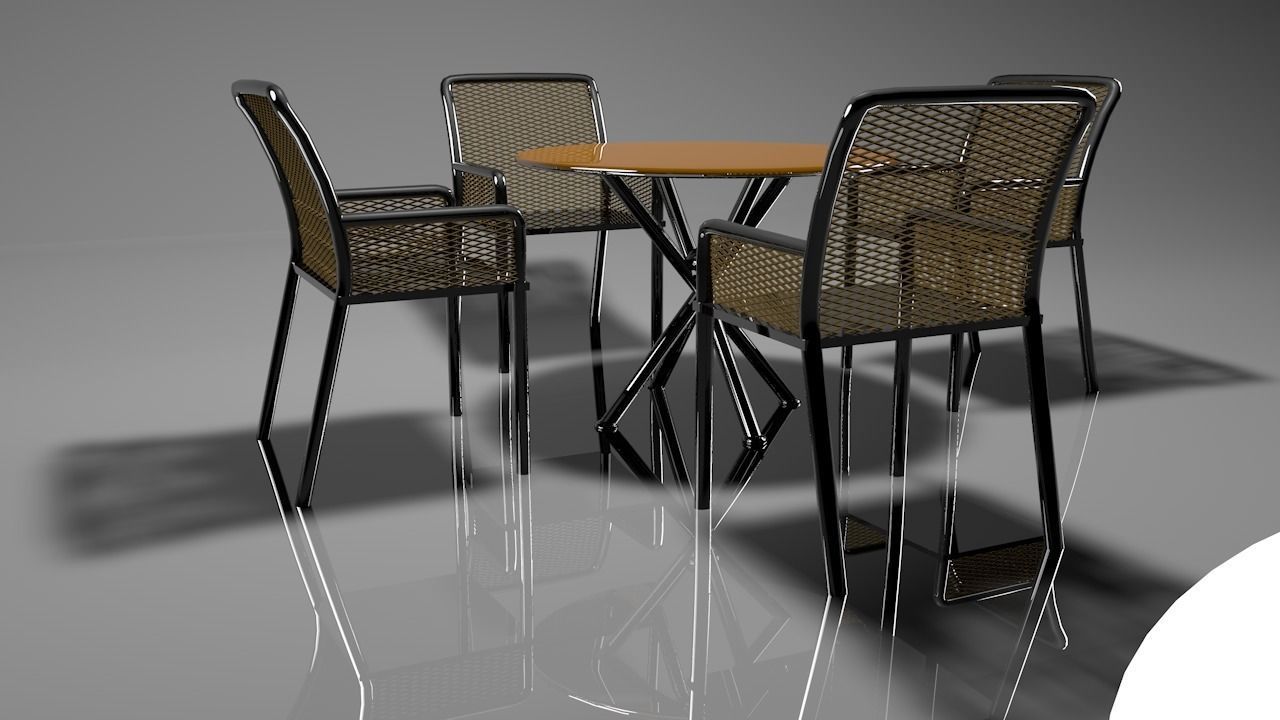 chairs and table Low-poly 3D model_3