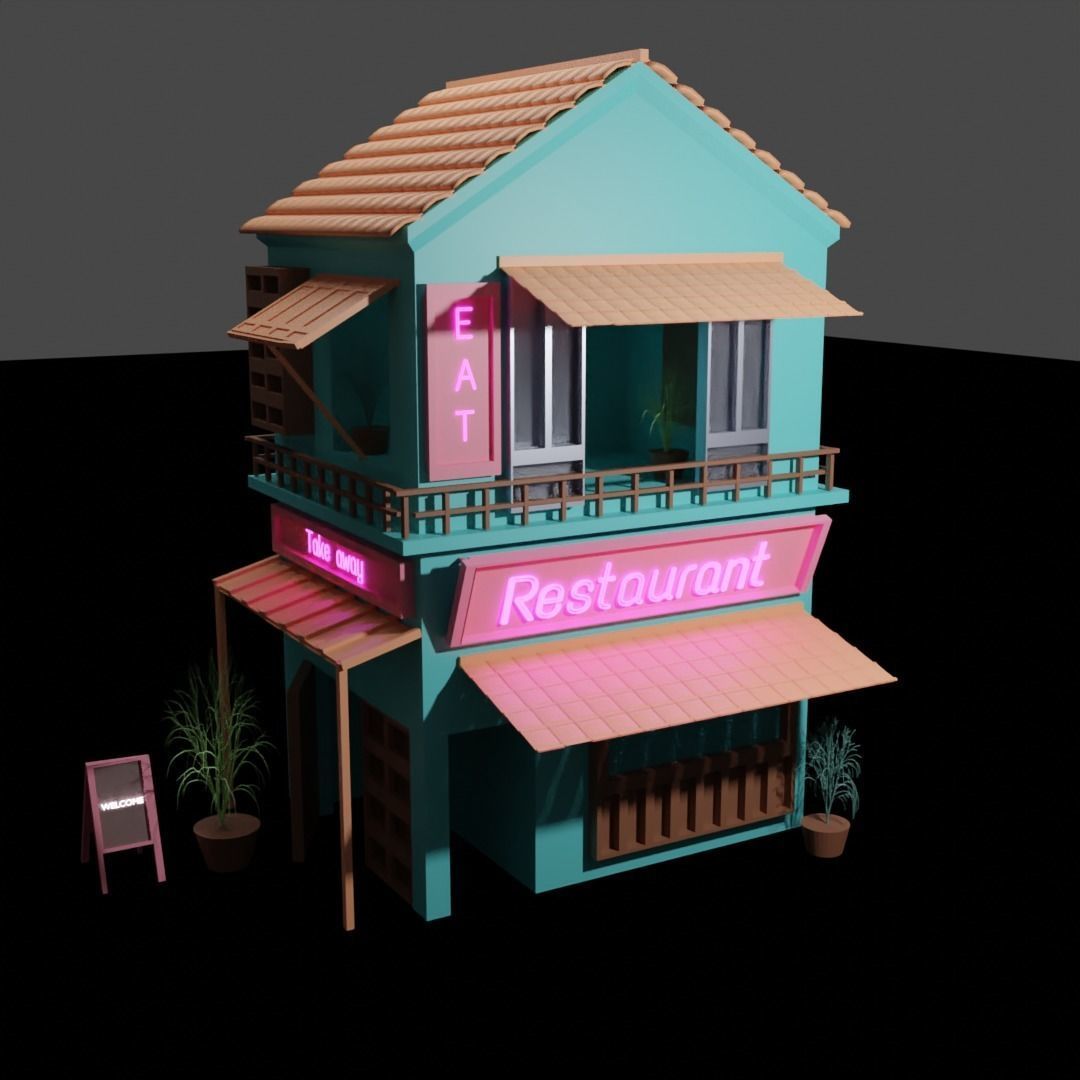 Traditional Japanese Shop or Restraurent Low-poly 3D model_1