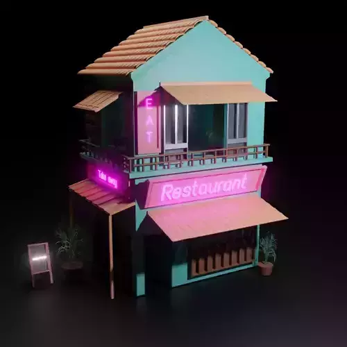 Traditional Japanese Shop or Restraurent Low-poly 3D model