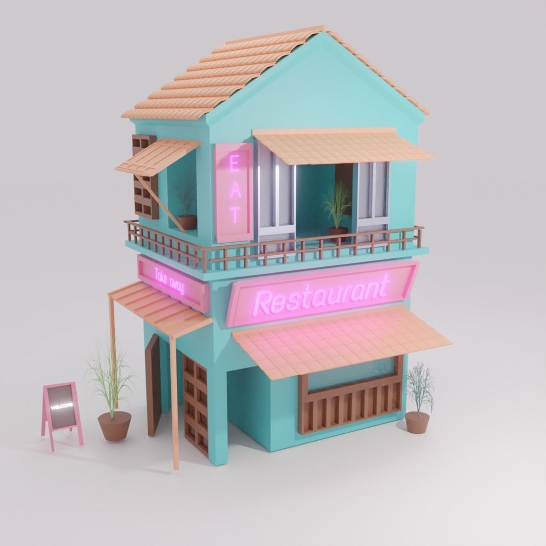 Traditional Japanese Shop or Restraurent Low-poly 3D model_3