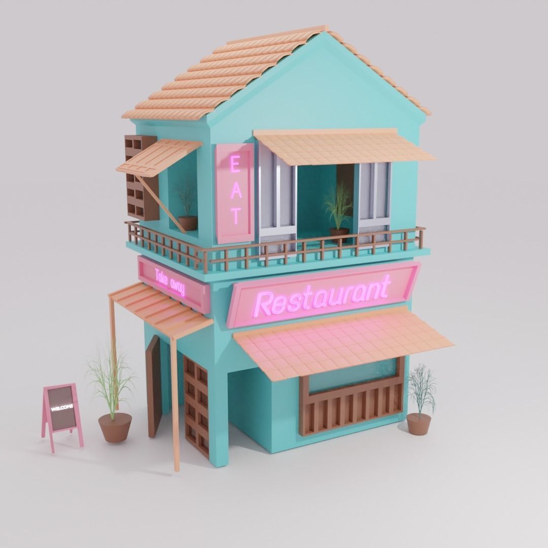Traditional Japanese Shop or Restraurent Low-poly 3D model_2