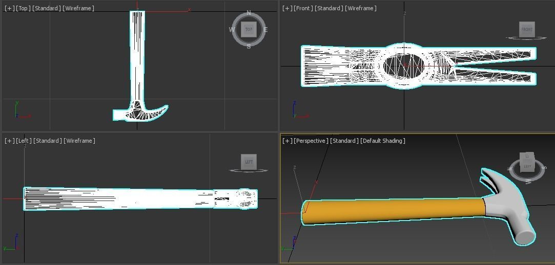 Hammer with wooden handle 3D model_1