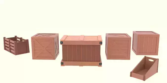 Low Poly Cartoon Crates Low-poly 3D model
