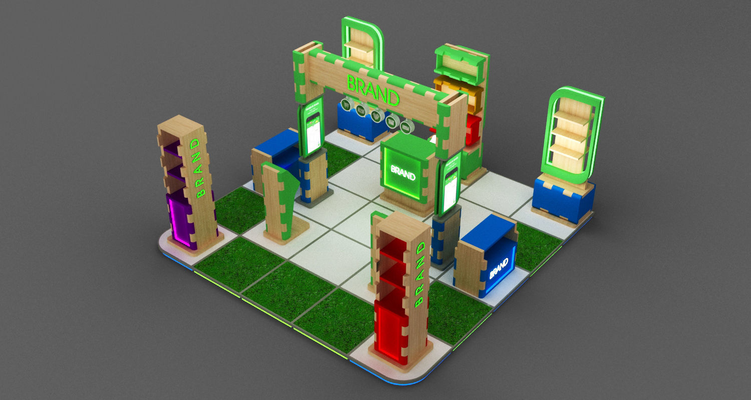 EXHIBITION BOOTH 5X5 MODULAR Low-poly 3D model_1