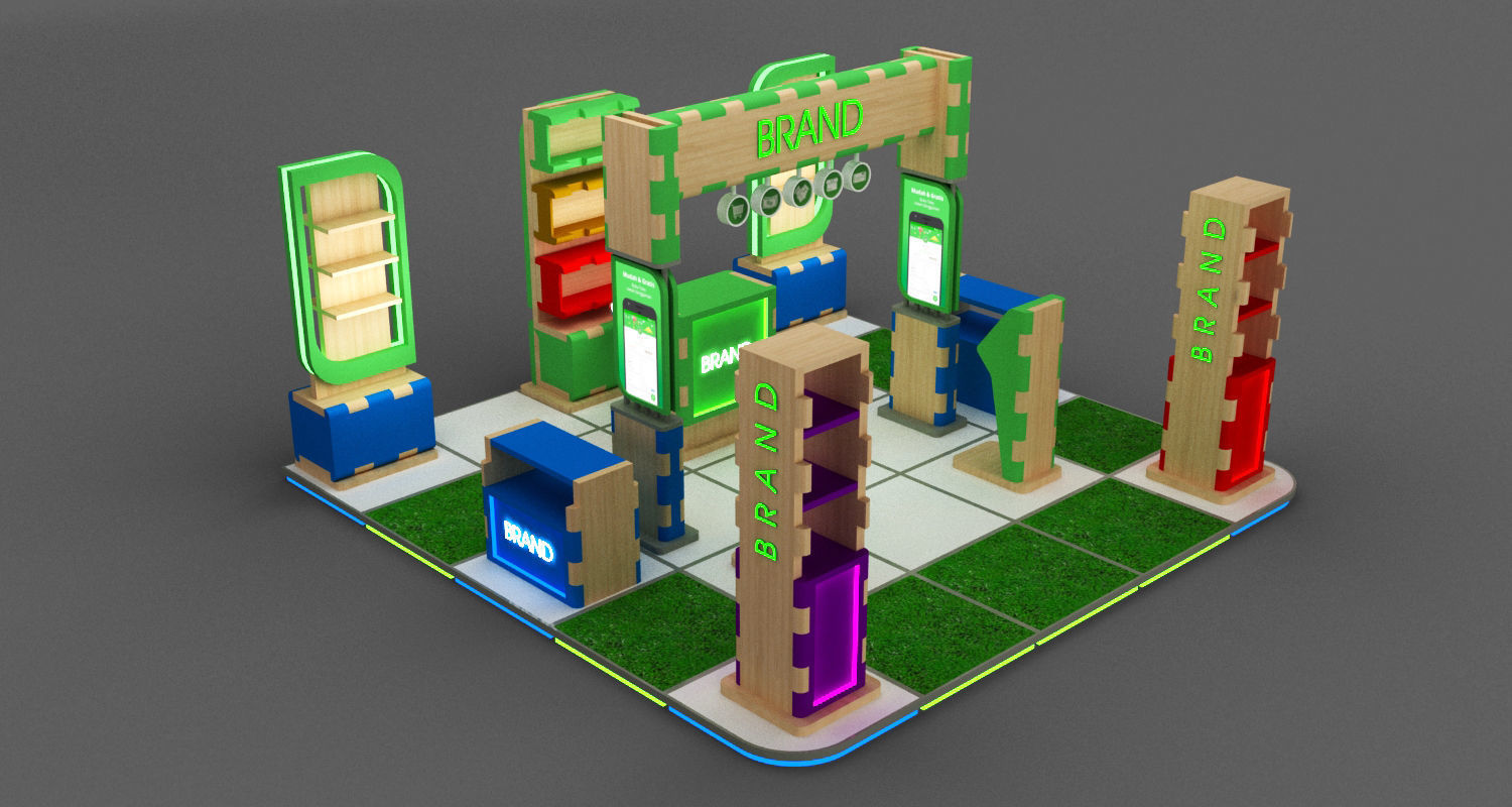 EXHIBITION BOOTH 5X5 MODULAR Low-poly 3D model_3