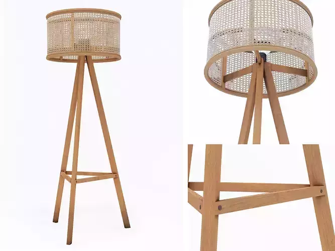 Cane rattal floor lamp